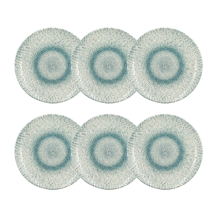 Lot de 6 assiettes à dessert en porcelaine blanche et bleue 20cm AQUA