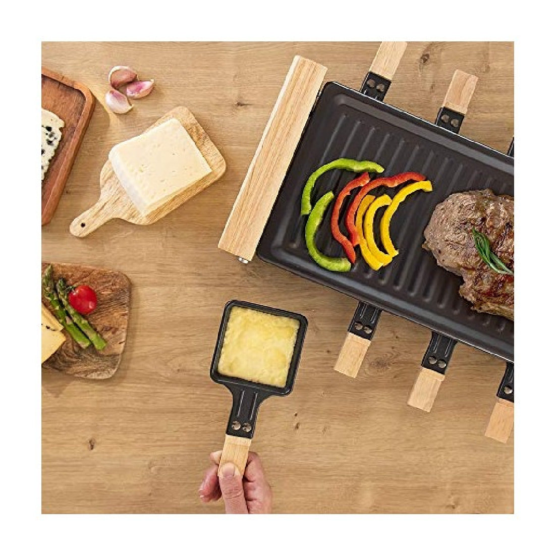 Raclette de madera Cheese&Grill 8200 Wood Black. 1200 W, Superficie Grill, 8 Sar