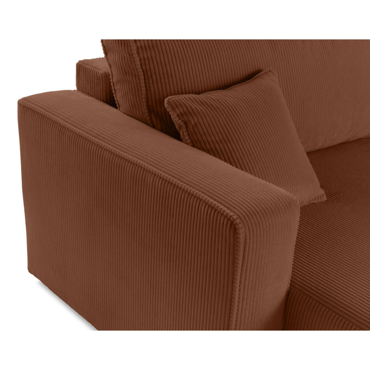 Topaze - Canapé droit 4 places avec double méridienne - assise profonde - en velours côtelé - Terracotta