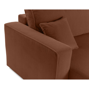 Topaze - Canapé droit 4 places avec double méridienne - assise profonde - en velours côtelé - Terracotta