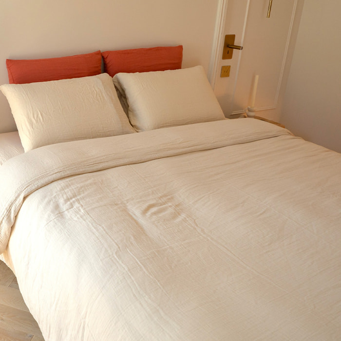 Parure de lit 160 cm gaze de coton sable - LOUISE