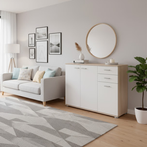 Credenza 3 Ante E 2 Cassetti Credenza Soggiorno Cucina Madia Moderna Multi Spazio Mobile Credenza in Legno Itaca 103 X 70 x 35 Cm Bianco e Rovere