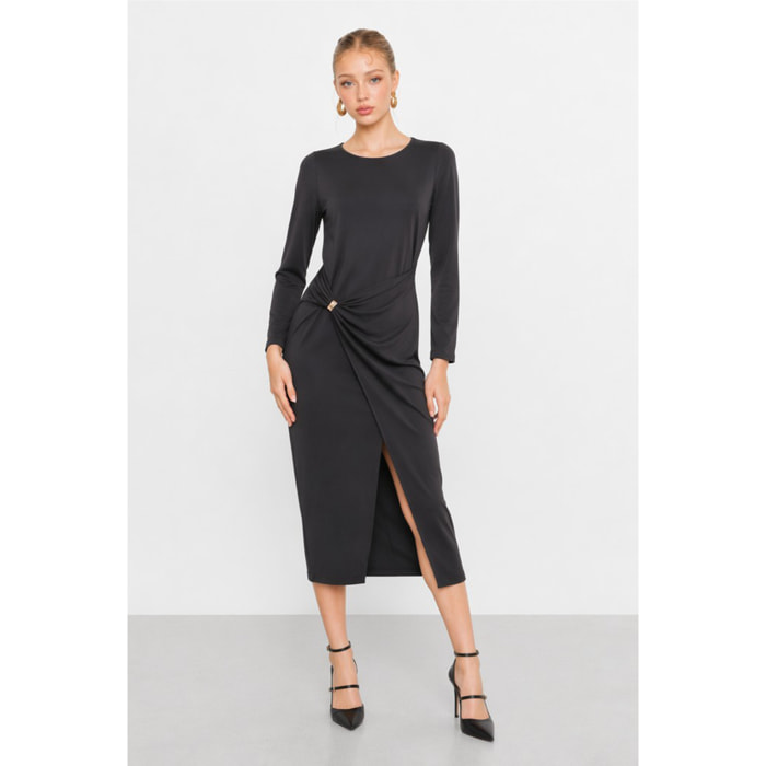 Kocca - Abito midi a maniche lunghe con drappeggio in vita Donna