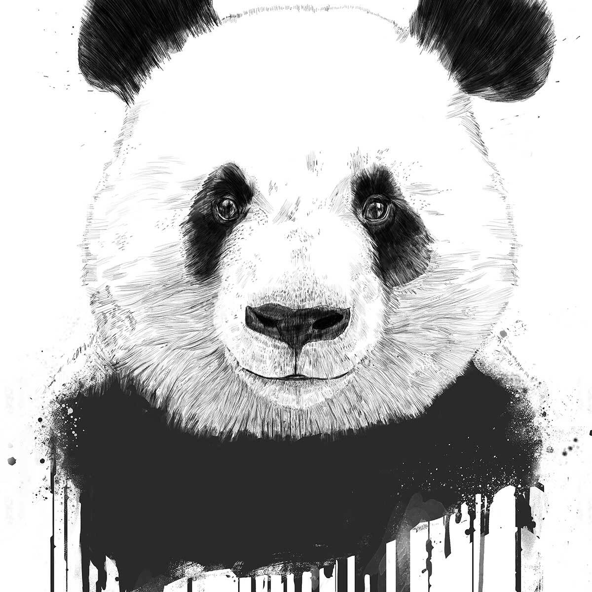 Affiche enfant panda flux  Affiche + cadre en bois - Noir