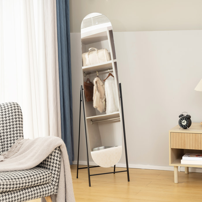 Espejo de Cuerpo Entero Arqueado 160x40 cm, Espejo de Pie o Apoyado en la Pared, sin Marco, Soporte de Metal, para Salón, Dormitorio, Vestidor y Entrada, Negro