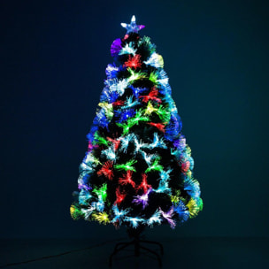 Sapin de Noël artificiel lumineux fibre optique LED multicolore + support pied Ø 66 x 120H cm 130 branches étoile sommet brillante vert