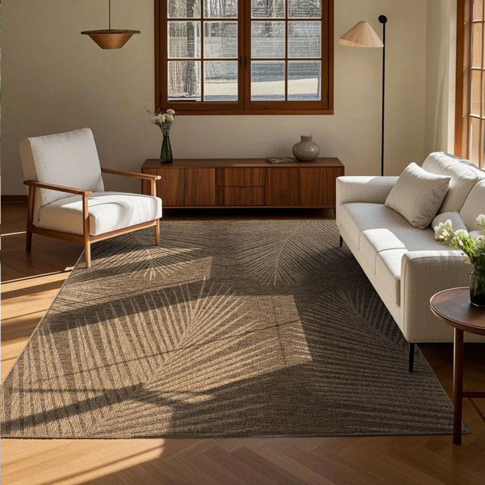 Tapis extérieur intérieur NOLIM aspect jute motif feuilles