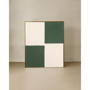 Tableau vert et blanc décoratif sur coton avec cadre en bois peint à la main à la peinture à l'huile en différentes tailles