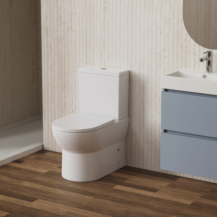 Pack WC A4 + Manguito conector | Inodoro de ceramica | Manguito extensible 150-470mm | WC con Tapa amortiguada | Doble descarga | Salida dual | Alday