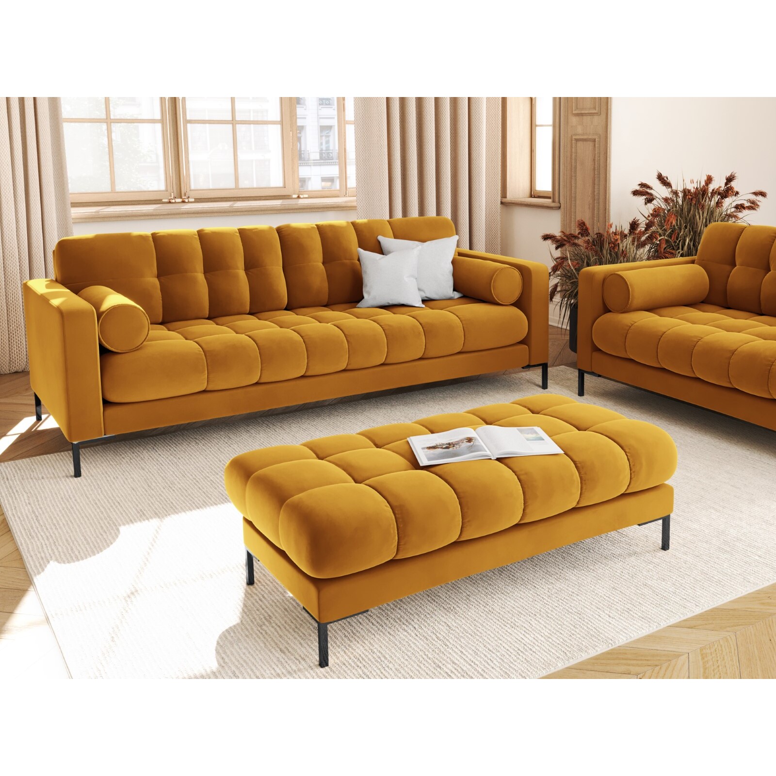 Banc "Bali" 2 places en velours jaune