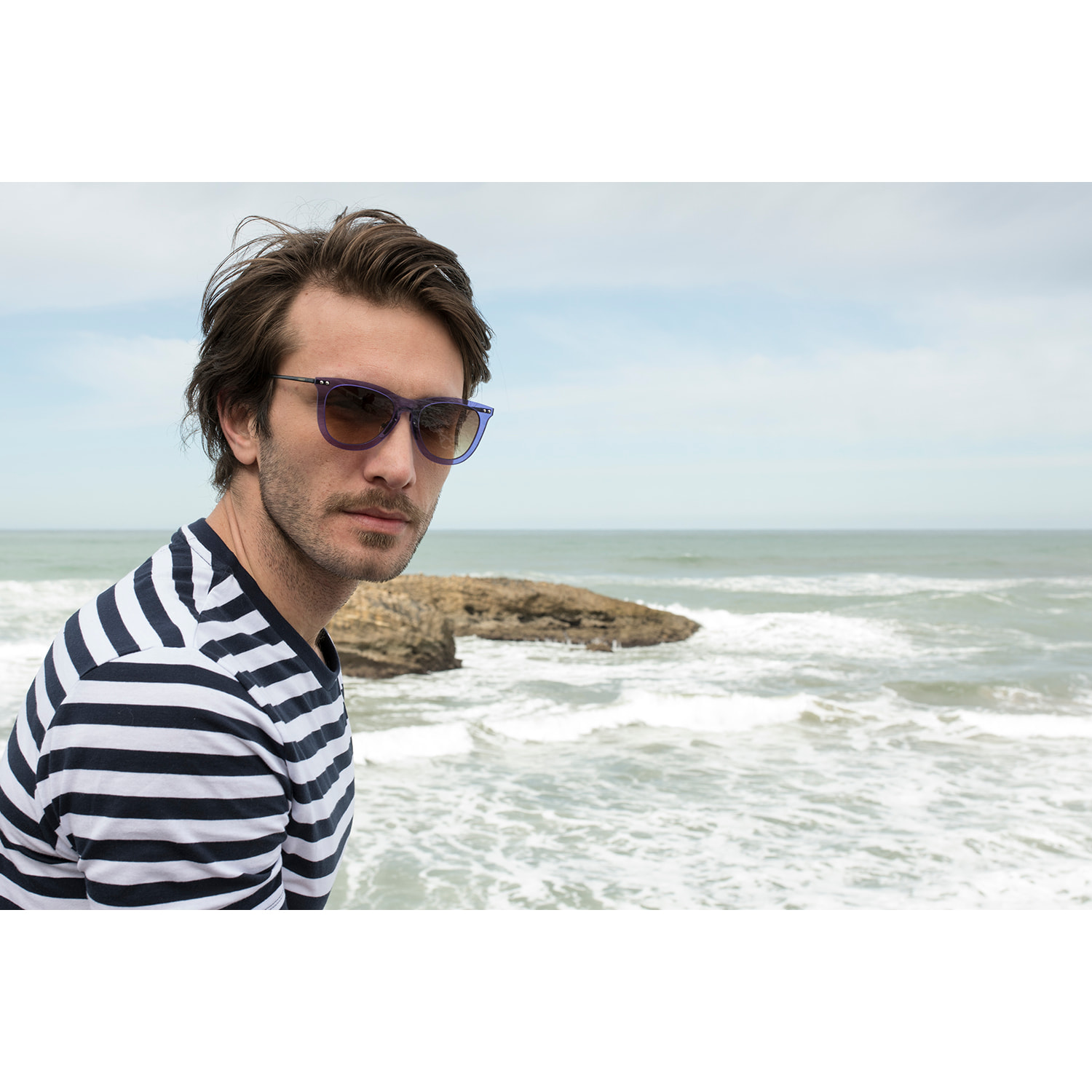 Gafas de sol OCEAN GENOVA - Azul transparente / Marrón degradado y patillas de metal negro mate