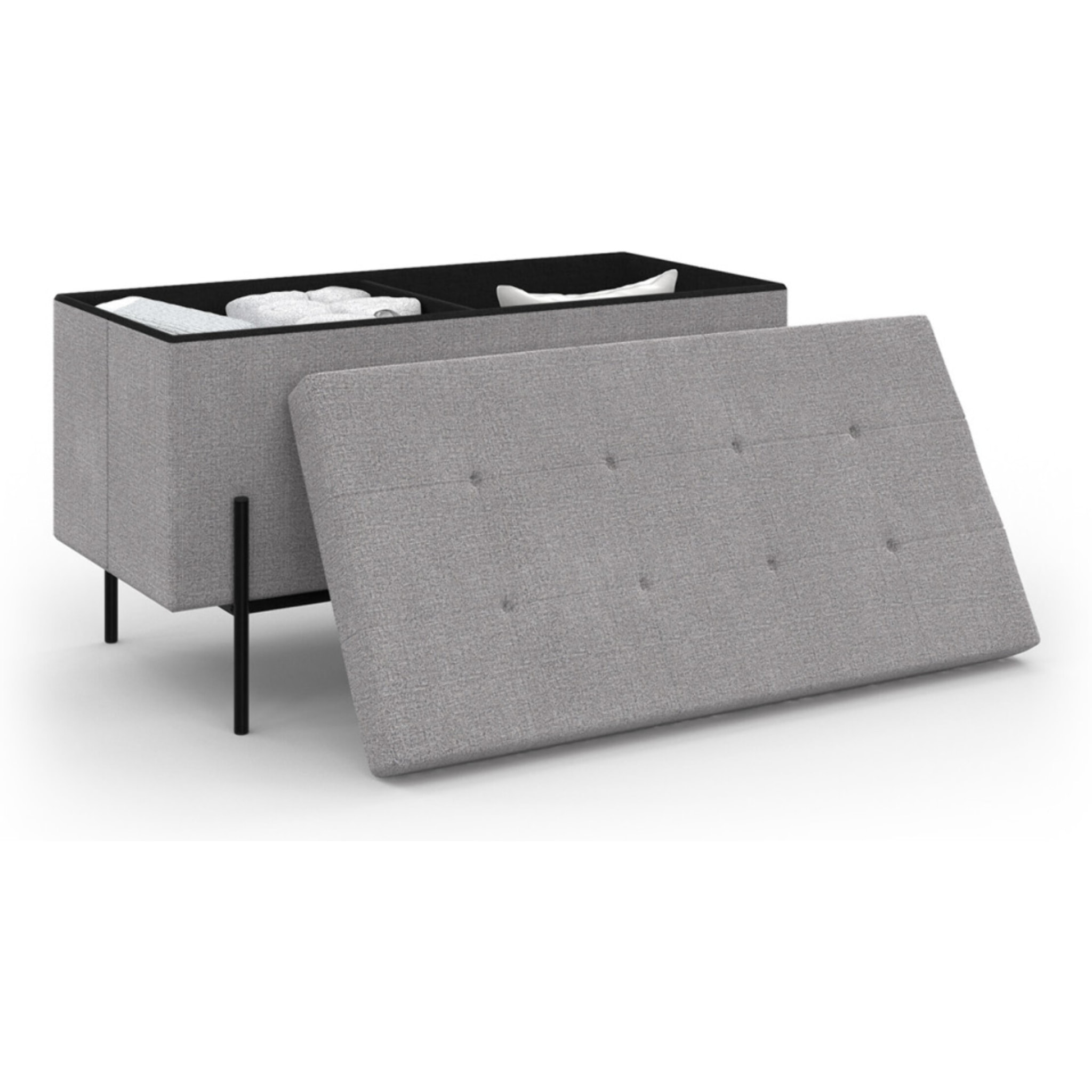 Banc coffre avec pieds noirs Loan en tissu gris 76cm