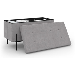 Banc coffre avec pieds noirs Loan en tissu gris 76cm