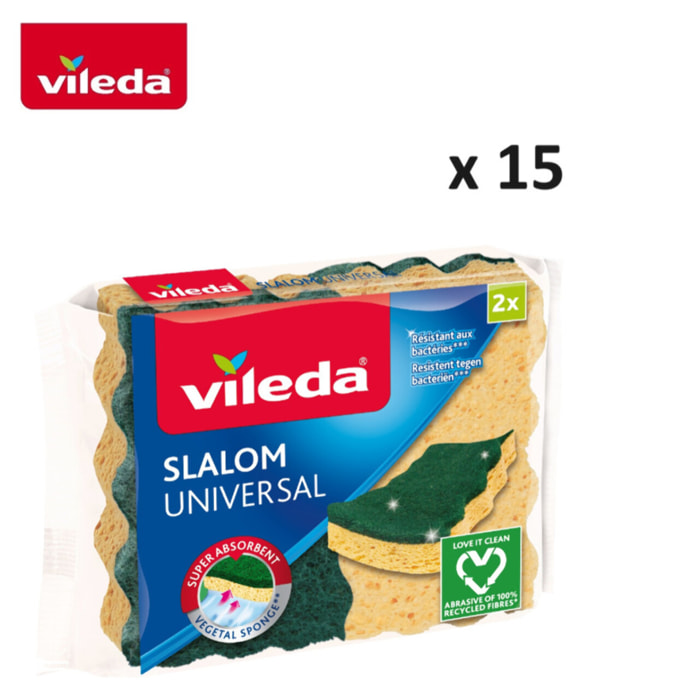 Vileda - Pack de 15 x 2 - Eponges en viscose Slalom Universal - 30 éponges