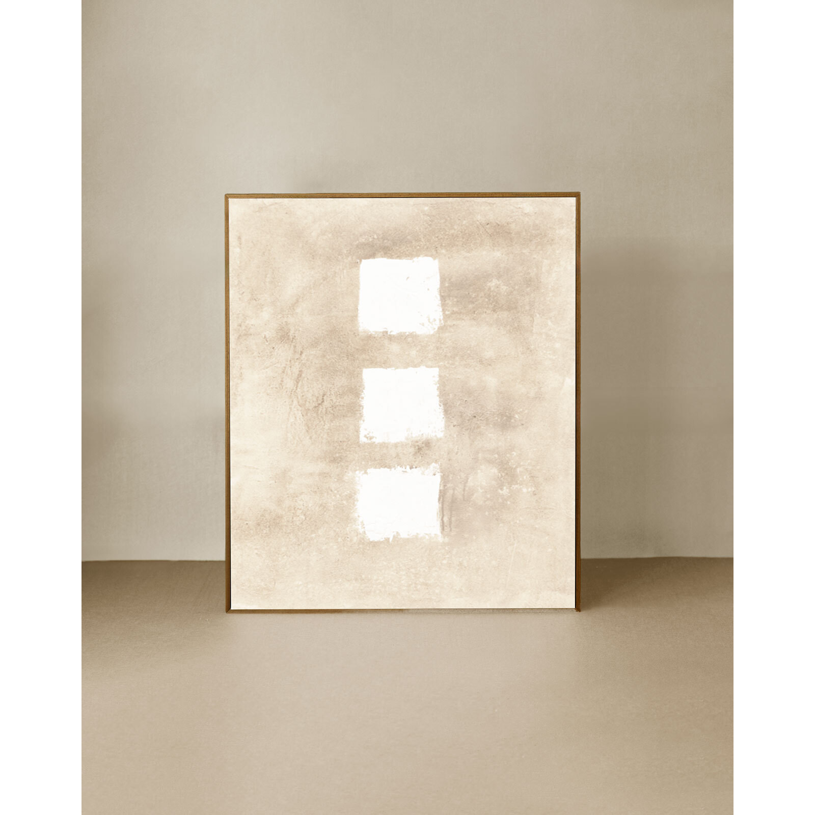 Tableau beige et blanc décoratif sur coton avec cadre en bois peint à la main à la peinture à l'huile en différentes tailles