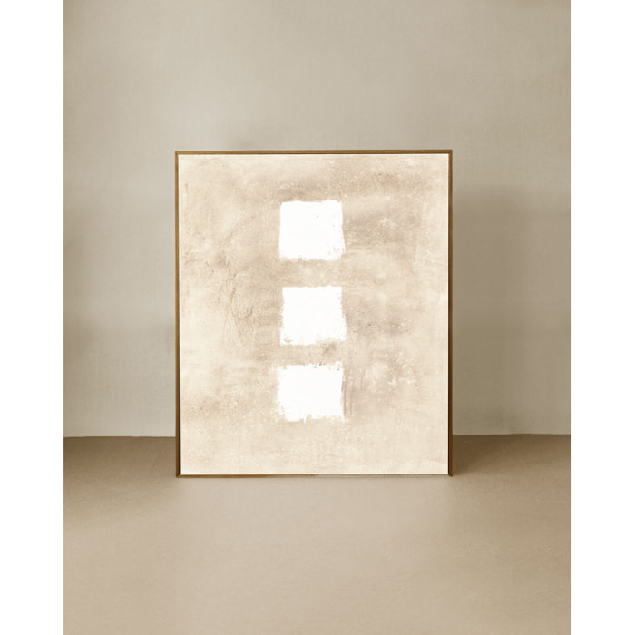 Tableau beige et blanc décoratif sur coton avec cadre en bois peint à la main à la peinture à l'huile en différentes tailles