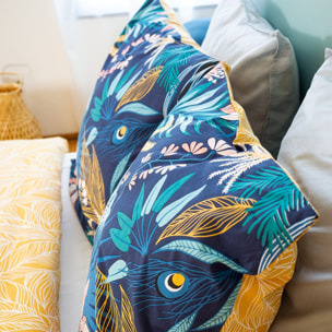 Parure housse de couette coton bleu fonce