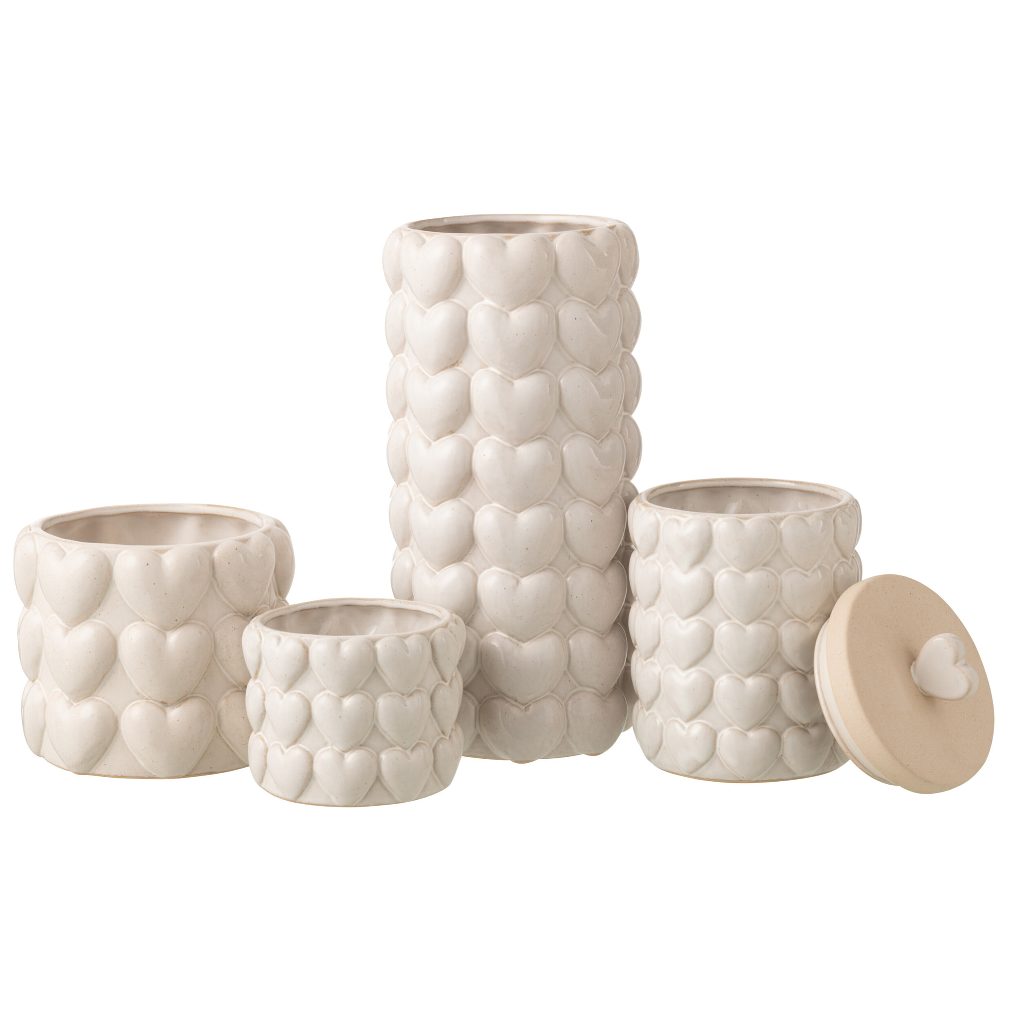 J-Line Pot à Provision Coeurs - grès - écru