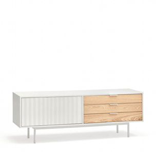 Mueble de televisión Sierra 1 puerta y 3 cajones blanco y roble