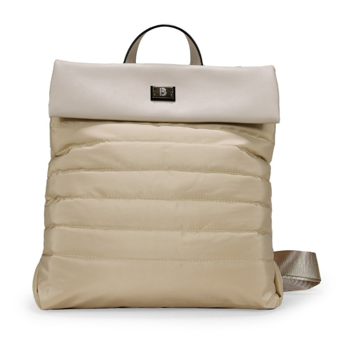 Mochila acolchada beige con solapa