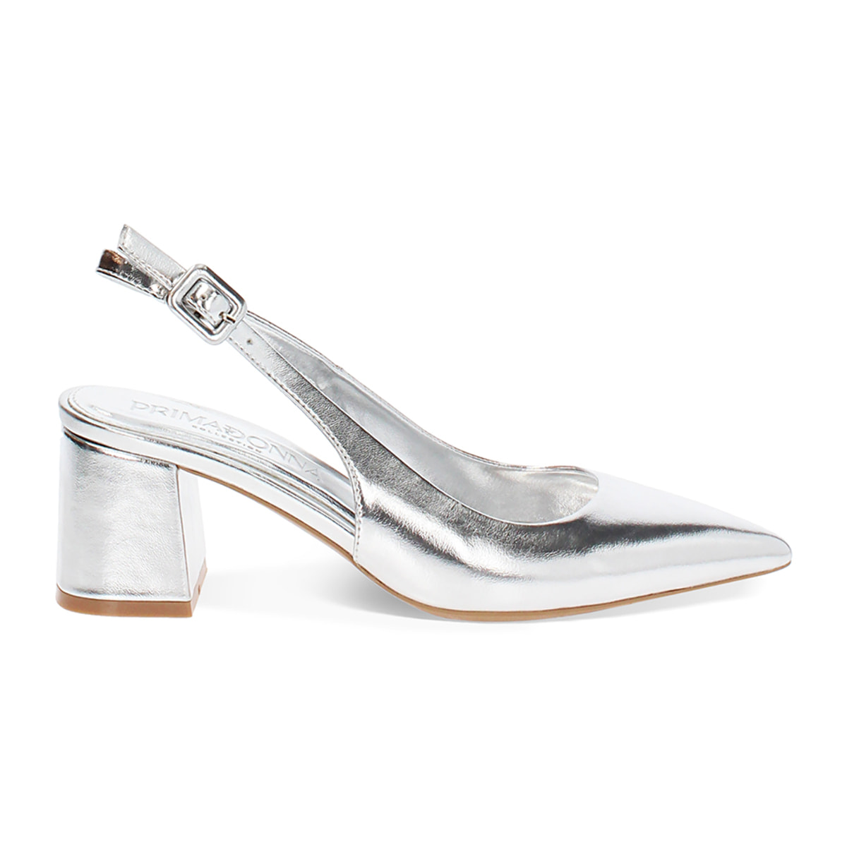 Décolleté slingback donna argentate, tacco largo 6,5 cm