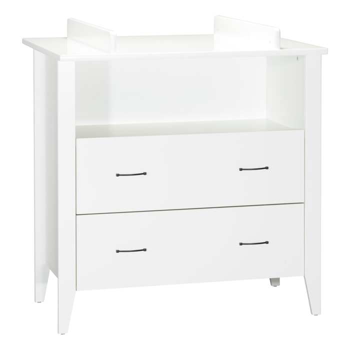 Commode à langer 2 tiroirs et une niche poignées métal