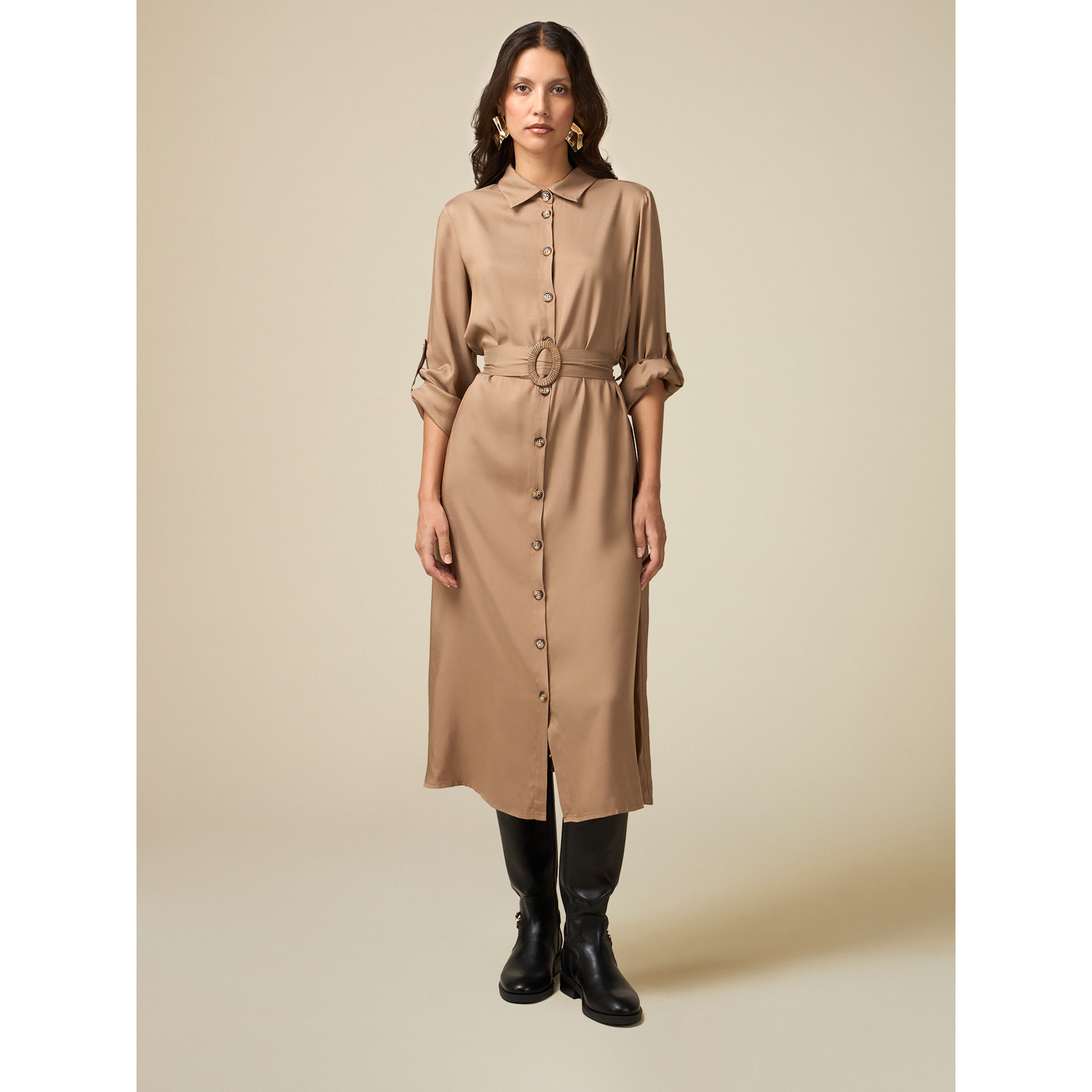 Oltre - Viscose shirt dress - Beige