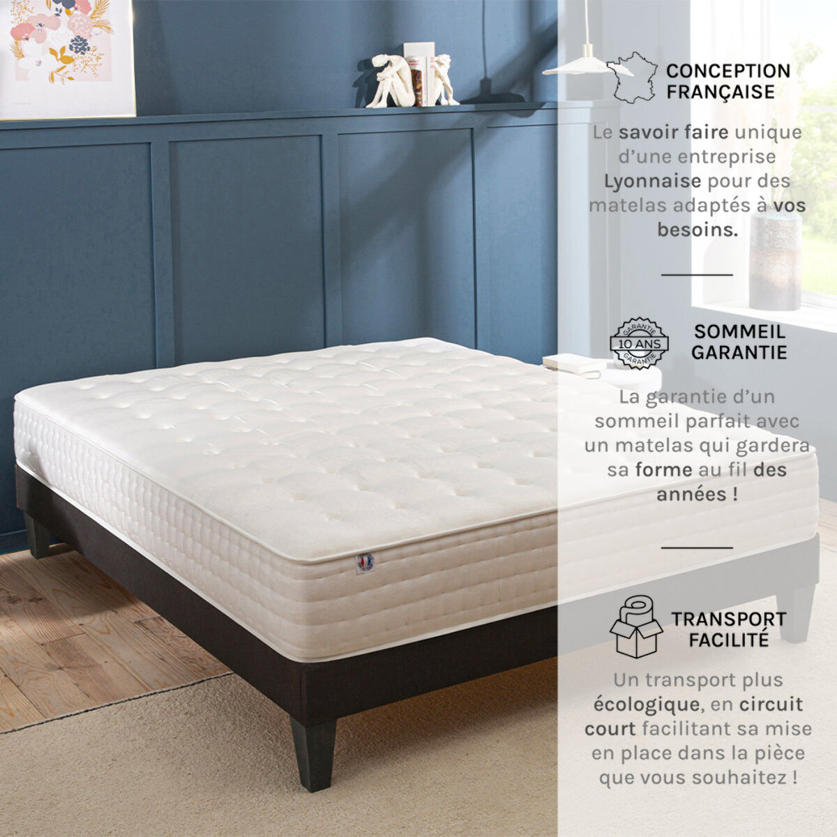 Matelas Châtelet, Soutien Ferme, 24 cm, Mémoire de Forme & Mousses Haute Densité, Fabrication Française, Déhoussable