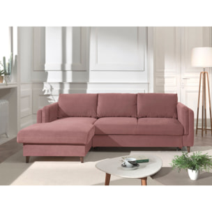 Brooke - canapé d'angle gauche - convertible avec coffre - 4 places - en velours - Rose