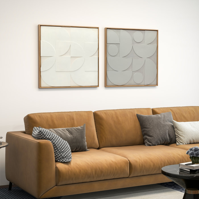 Decoración de Pared de Madera 3D, Juego de 2 Piezas, Adornos de Pared 80 cm con Patrones Geométricos Huecos, Decoración Moderna para Salón, Dormitorio, Pasillo, Blanco
