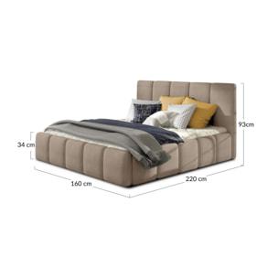 Lucea - lit coffre - 140x200 - sommier inclus - en velours - Gris clair