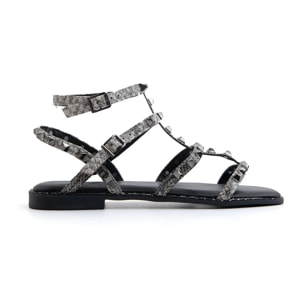 Sandalo flat con pietre noir - NERO
