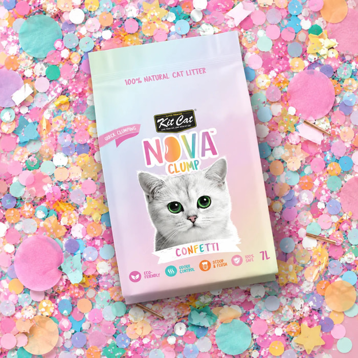 Pack 6 Kit Cat Arena Eco Nova Clump - Confetti 7 L Arena para gatos - Mezcla de Original, Fresa y Lavanda