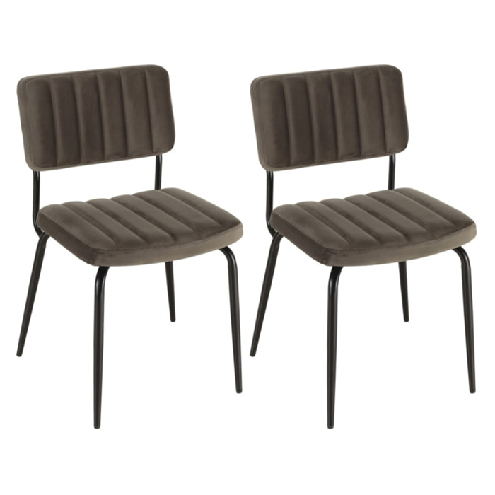 AGATHE - Lot de 2 chaises velours gris foncé pieds en métal noir