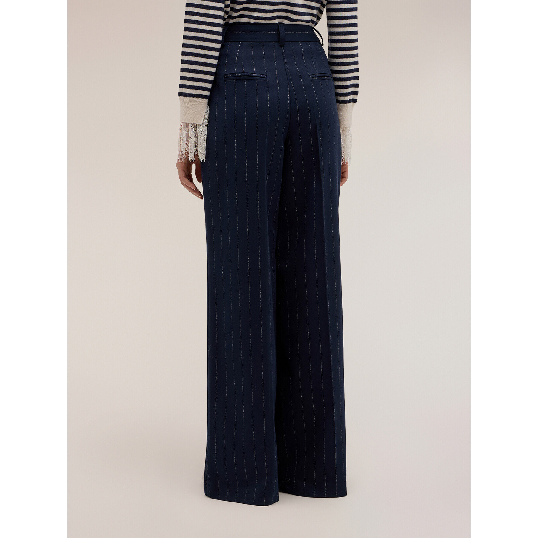 Motivi - Pantaloni palazzo in poliviscosa gessata lurex - Blu