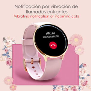 DAM Smartwatch DM05. Monitor de salud con temperatura corporal, O2 y tensión. 23 modos deportivos. 38x0,98x4,46 Cm. Color: Rosa