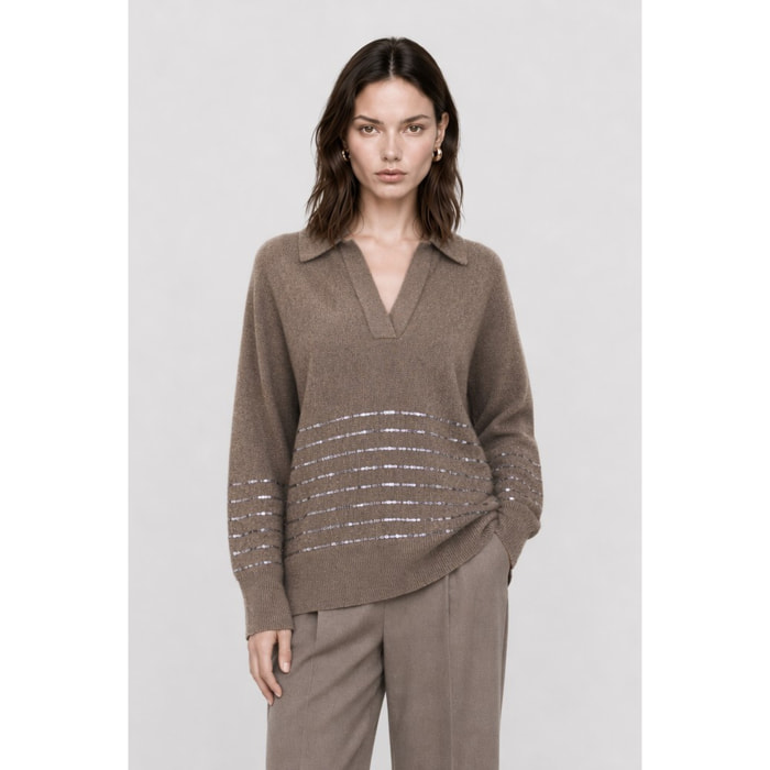Kocca - Maglia a maniche lunghe con scollo a V e paillettes Donna