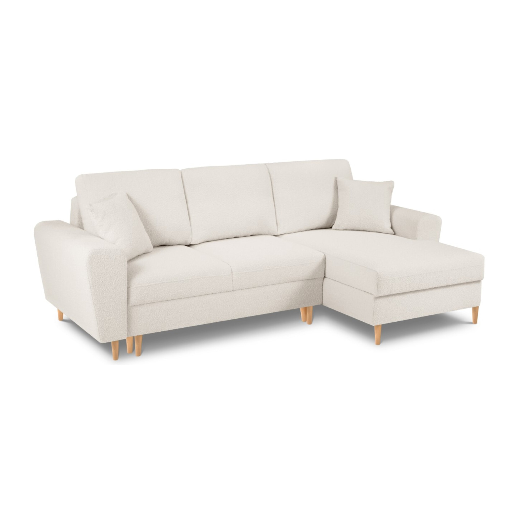 Canapé d'angle droit convertible avec coffre de rangement "Kyoto" 4 places en bouclé beige