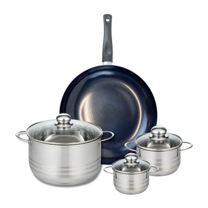 Ensemble de 1 Poêle de cuisson 32 cm et 3 faitouts 12, 14 et 24 cm Elo Prima Brillant