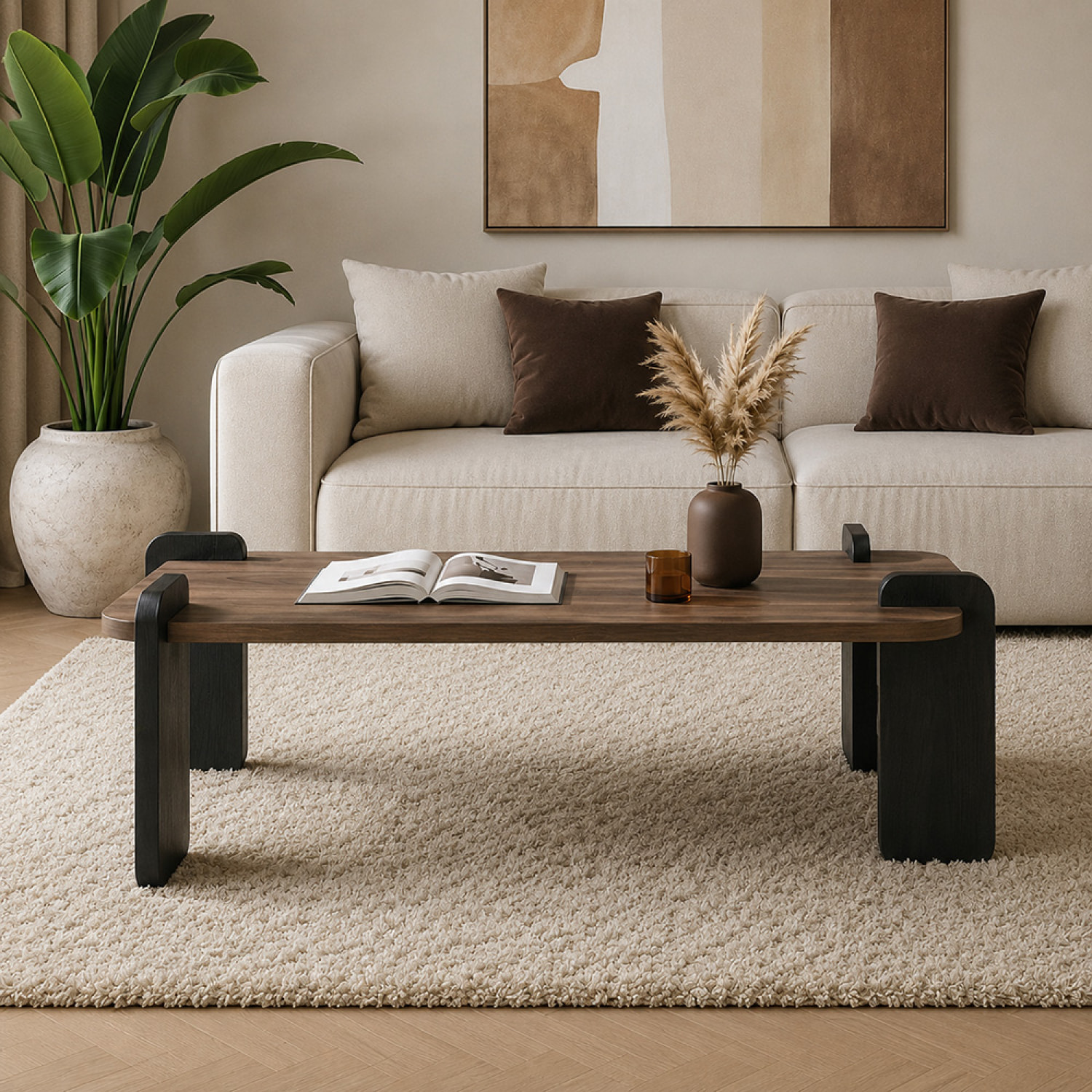 Table basse rectangulaire effet noyer 120cm JAVA
