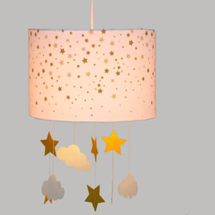 Suspension cylindrique H.30cm blanc et ocre
