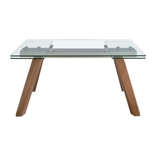 Mesa comedor extensible rectangular con tapa de cristal templado 160x90x76cm