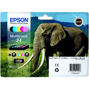 Cartouche d'encre EPSON Pack Multipack 6 Originales T2428 Série Éléphant (Noir + 5 Couleurs) - C13T24284010
