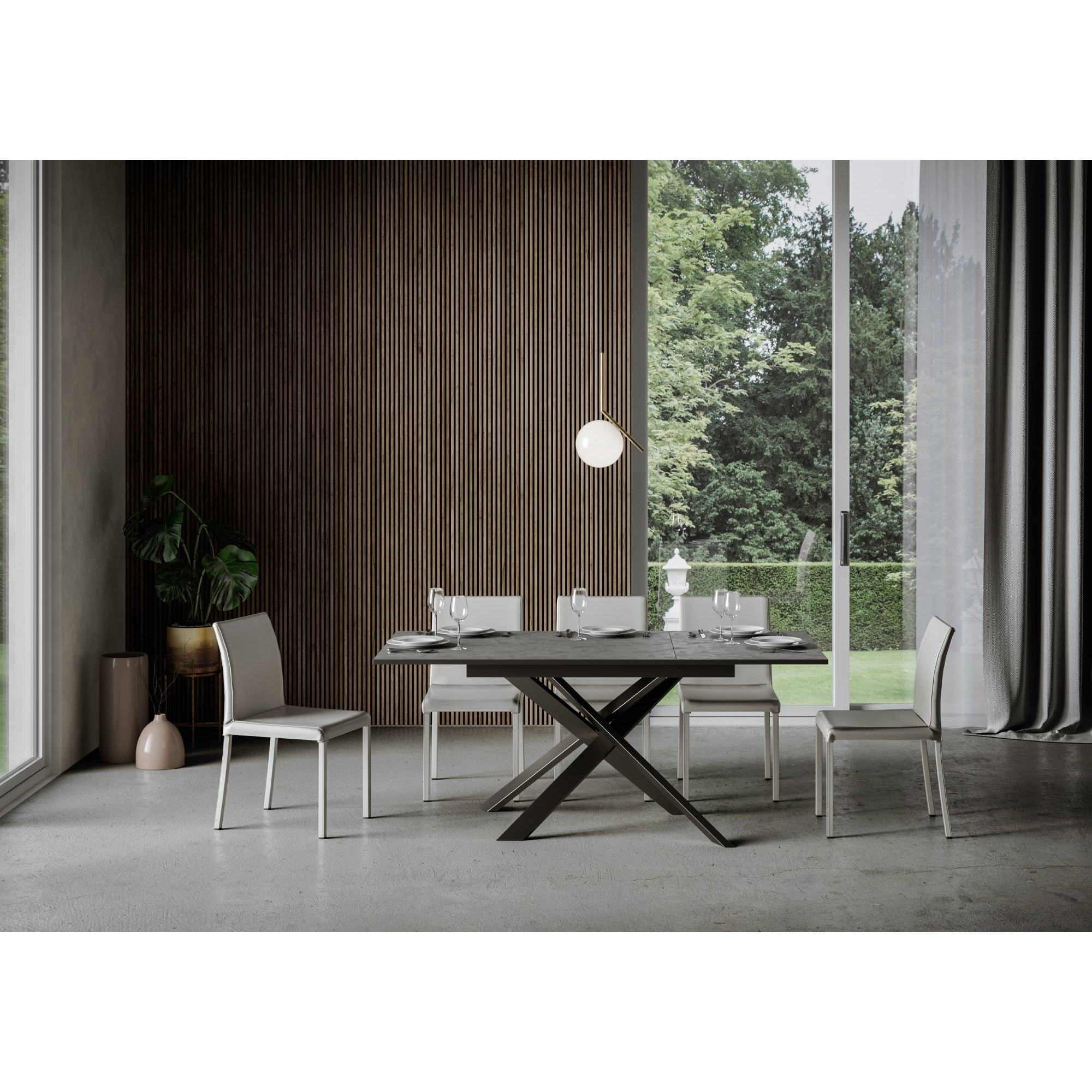 Table extensible 90x120/180 cm Ganty Anthracite Spatulé bande de chante Anthracite cadre Anthracite