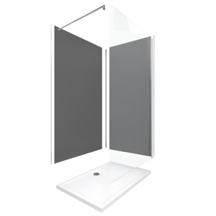 Pack Douche a l'Italienne 90x120 - Kit Panneaux Muraux Gris/Chrome + Receveur + Paroi 8 mm