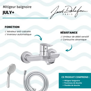 Mitigeur baignoire July+ + pommeau de douche Awaken + flexible de douche lisse