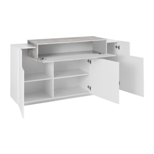 Credenza moderna a 4 ante con ribalta, Made in Italy, Madia da cucina, Buffet di design da soggiorno, cm 160x45h86, colore Bianco lucido e Cemento