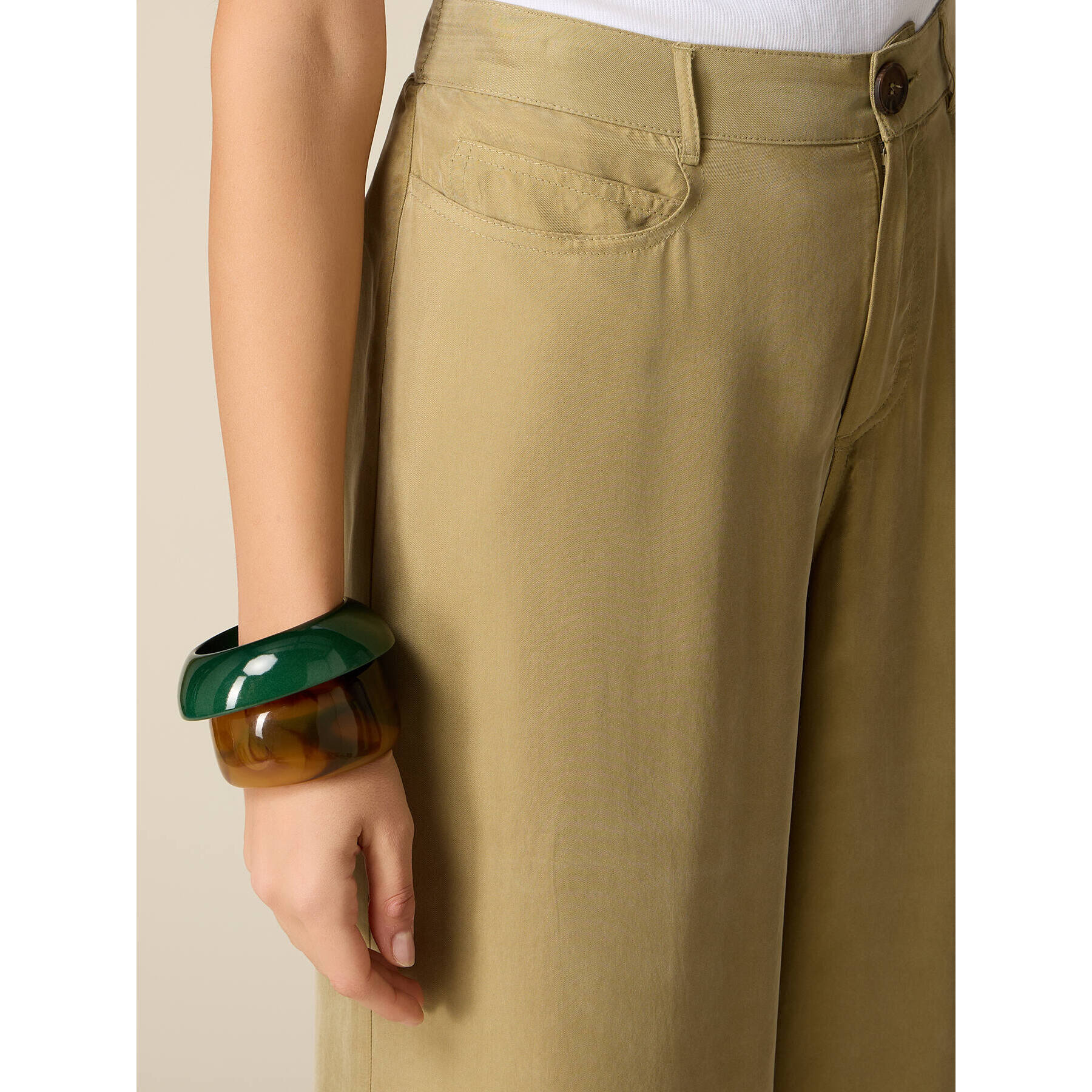 Oltre - Pantaloni palazzo in tessuto misto cupro - Verde militare