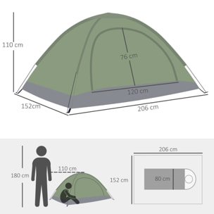 Tienda de Campaña para 2 Personas Tienda de Camping Plegable con 2 Ventanas de Malla Bolsillo Bolsa de Transporte y Marco de Fibra de Vidrio 206x152x110 cm Verde