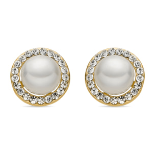 Pendientes con Perla Blanca acabado oro 18k
